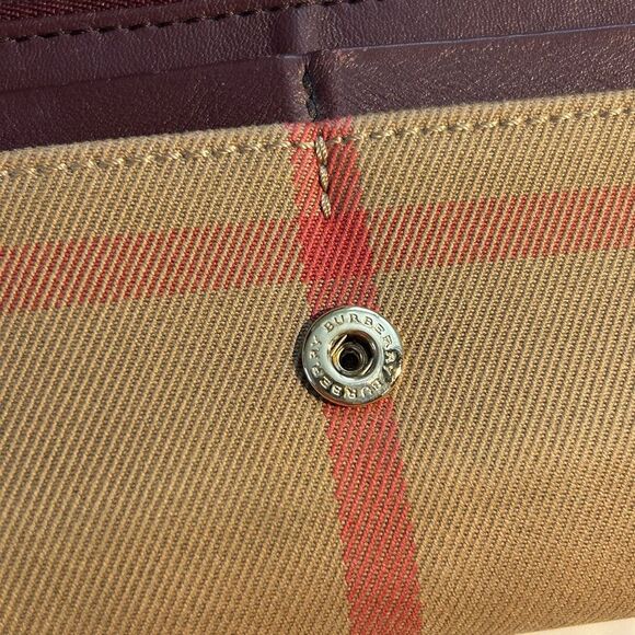 Burberry Porter Continental Burgundy Leather and Canvas Wallet - Picture 9 of 14